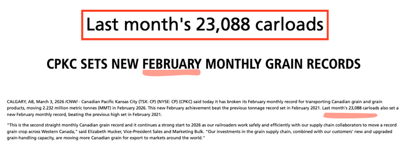CPKC February 2026 Grain Report