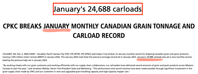 CPKC January 2026 Grain Report